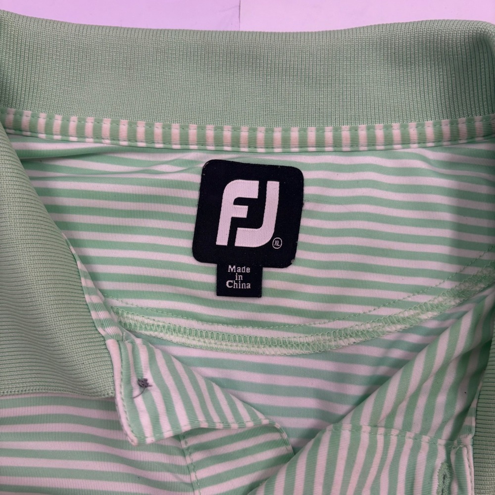 FootJoy Mens XL ProDry Golf Polo Shirt Mint Green White Striped Teton Pines Logo - Picture 5 of 10
